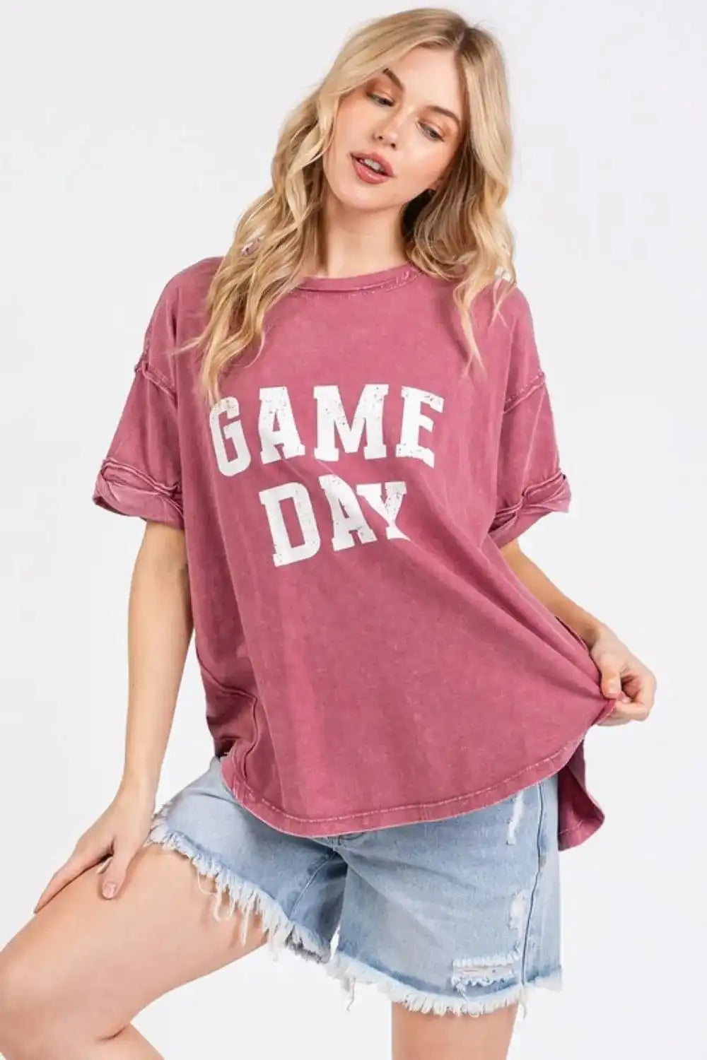 Mittoshop GAME DAY Round Neck Short Sleeve T-Shirt - Trendsi