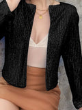 Full Size Sequin Open Front Cropped Jacket - Trendsi - Flyclothing LLC