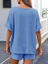 Round Neck T-Shirt and Drawstring Shorts Set - Trendsi - Flyclothing LLC