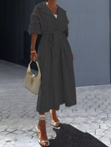 Tie Waist Midi Shirt Dress - Trendsi - Flyclothing LLC