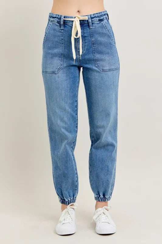 Judy Blue Full Size High Waist Denim Jogger Plus Size - Trendsi - Flyclothing LLC