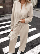Half Zip Sweatshirt and Wide-Leg Pants Set - Trendsi - Flyclothing LLC