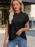 Exposed Seam Round Neck Short Sleeve Sweater - Trendsi - Flyclothing LLC