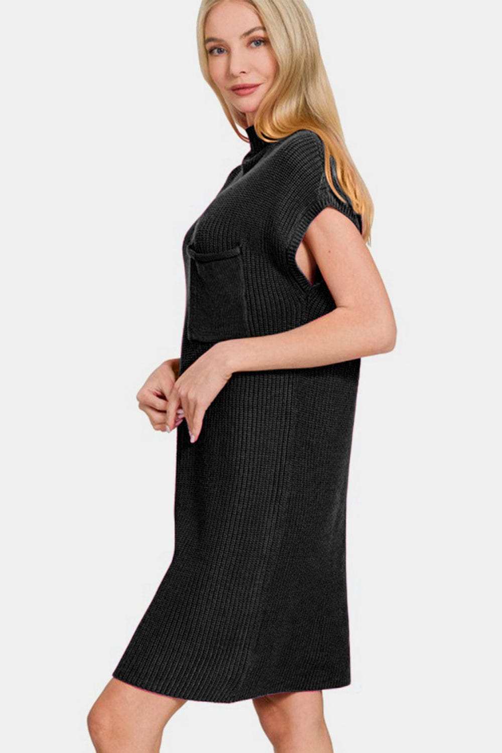 Zenana Mock Neck Short Sleeve Sweater Dress - Trendsi - Flyclothing LLC