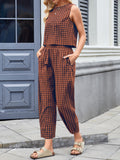 Lovelet Plaid Round Neck Sleeveless Top and Pants Set - Trendsi