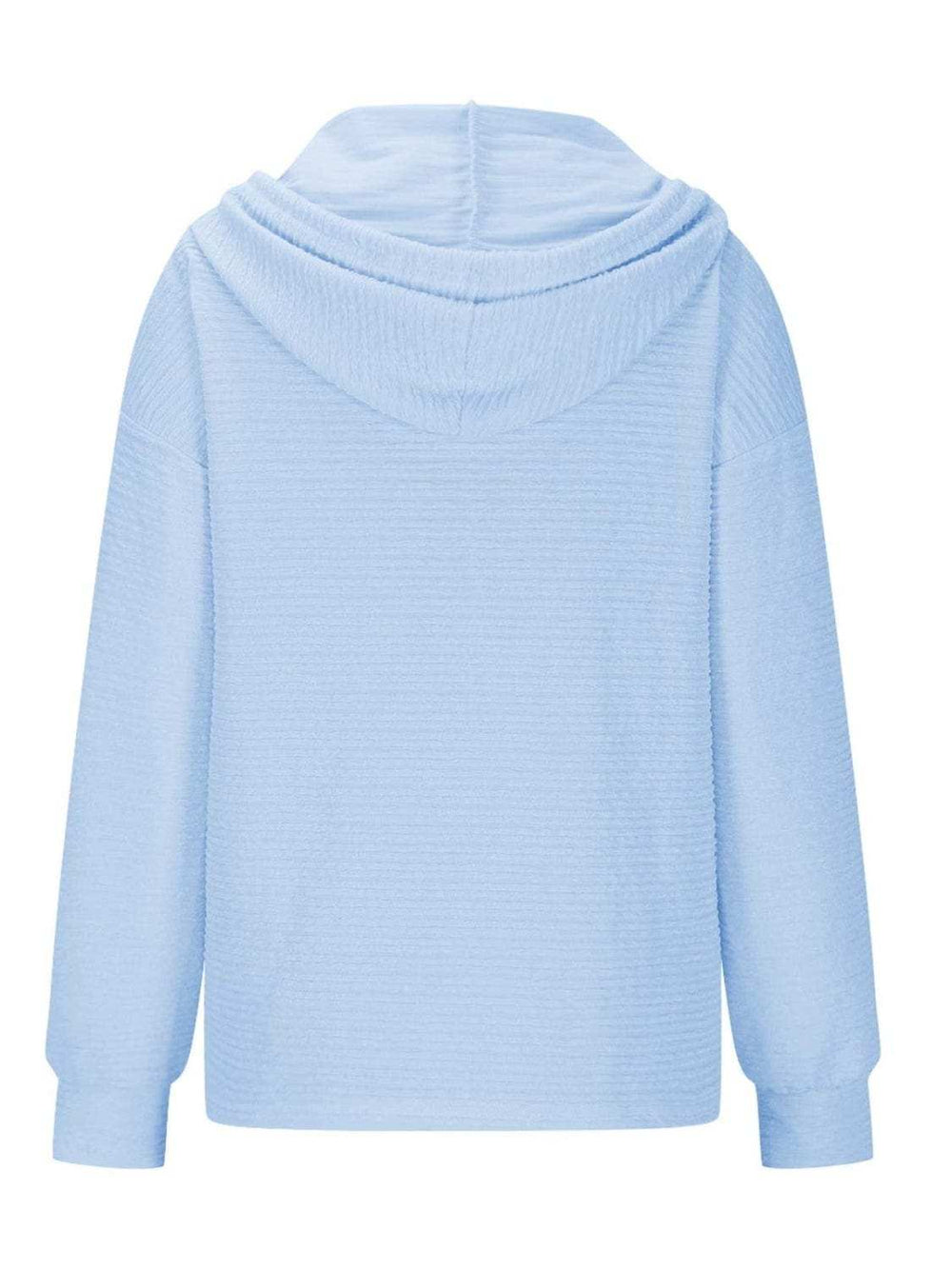 Drawstring Quarter Button Long Sleeve Hoodie - Trendsi - Flyclothing LLC