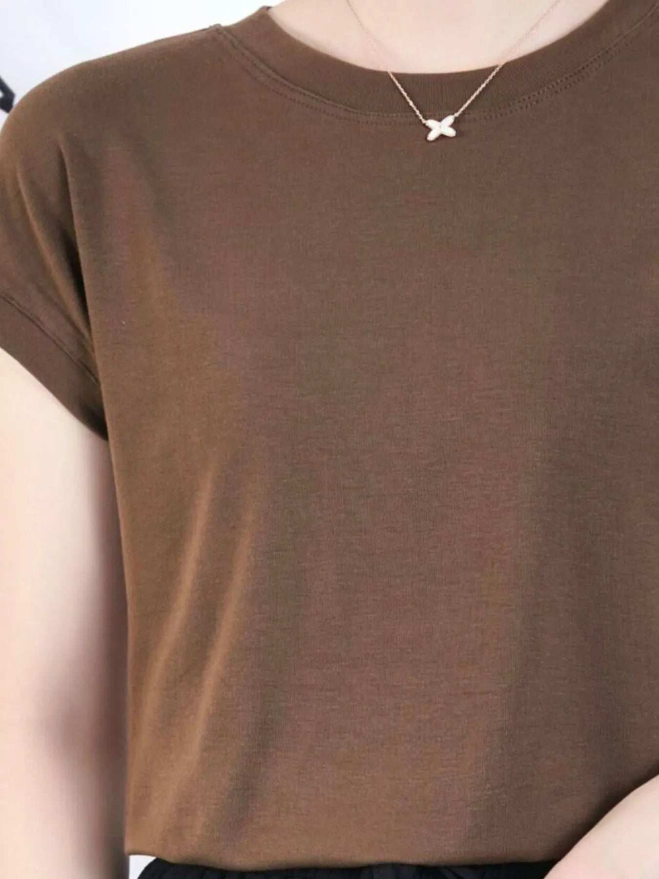 Round Neck Short Sleeve T-Shirt - Trendsi - Flyclothing LLC