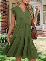 Ruffle Sleeve Tiered Midi Dress - Trendsi - Flyclothing LLC