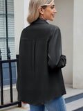 Solid Color Collared Neck Long Sleeve Shirt - Trendsi