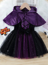 Children's Velvet Hooded Cape and Tulle Dress Halloween Witch Costume Set - Trendsi - Flyclothing LLC