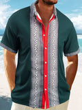 Men's Full Size Contrast Button Down Short Sleeve Shirt Plus Size - Trendsi - Flyclothing LLC