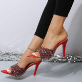 Sequin Point Toe Kitten Heel Sandals - Trendsi - Flyclothing LLC