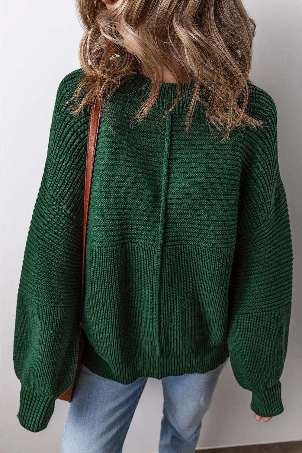 Round Neck Dropped Shoulder Sweater - Trendsi - Flyclothing LLC