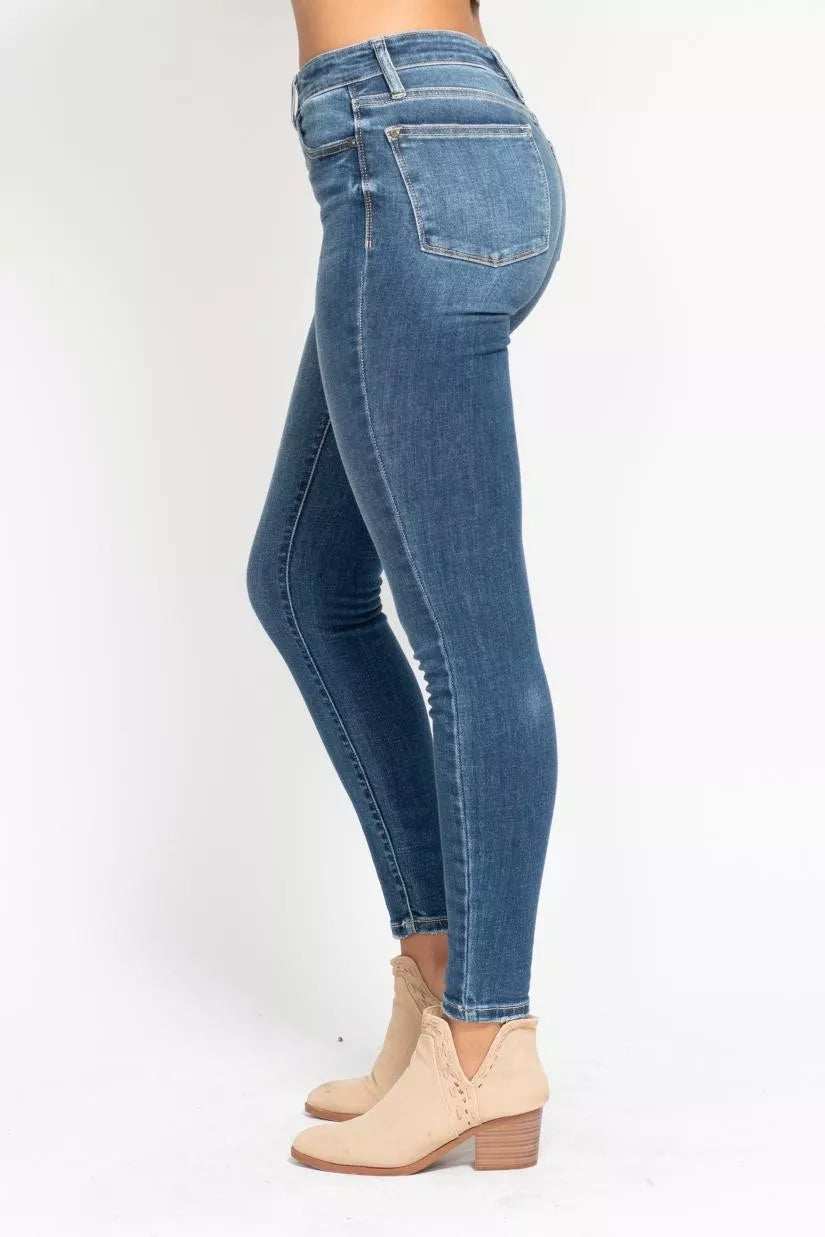 Judy Blue Full Size High Rise Button Fly Skinny Jeans Plus Size - Trendsi - Flyclothing LLC