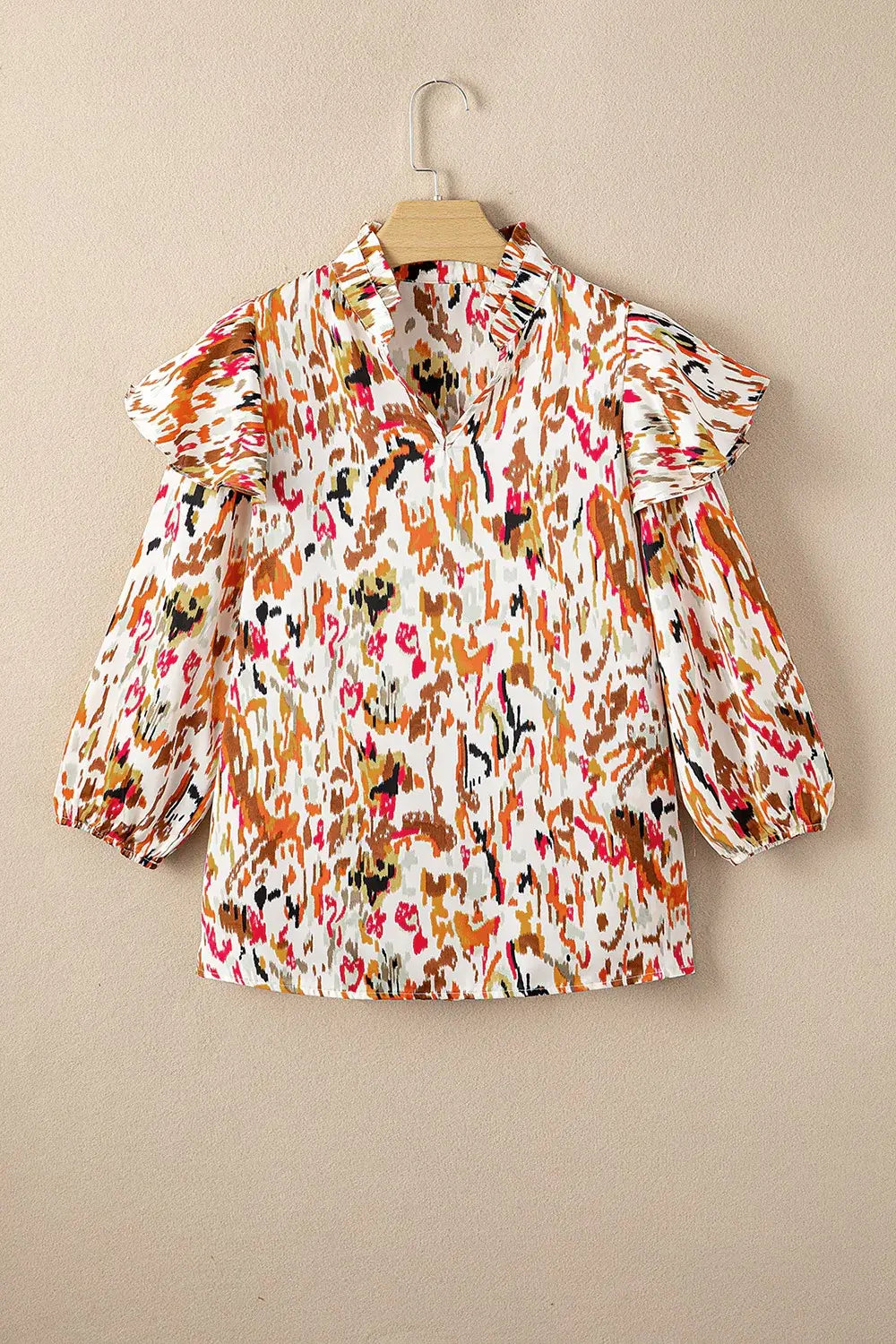 Abstract Print 3/4 Sleeve Ruffle Blouse - Trendsi - Flyclothing LLC