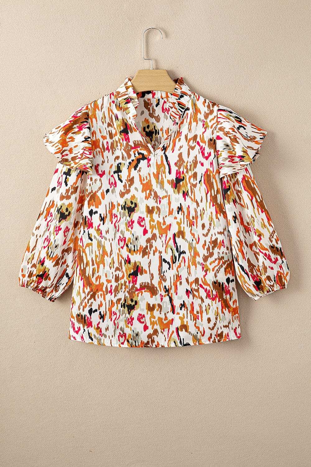 Abstract Print 3/4 Sleeve Ruffle Blouse - Trendsi - Flyclothing LLC