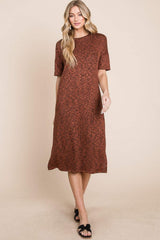 BOMBOM Round Neck Side Slit Midi Dress - Trendsi - Flyclothing LLC