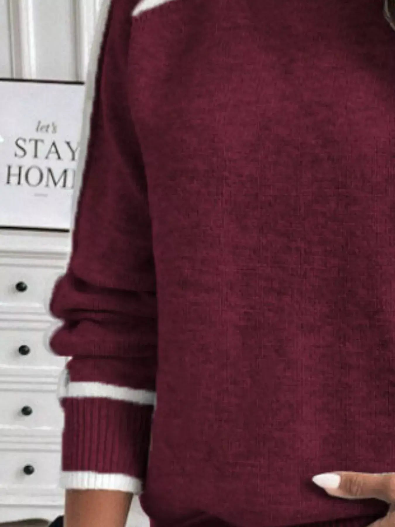 Full Size Turtleneck Contrast Trim Sweater Plus Size - Trendsi - Flyclothing LLC