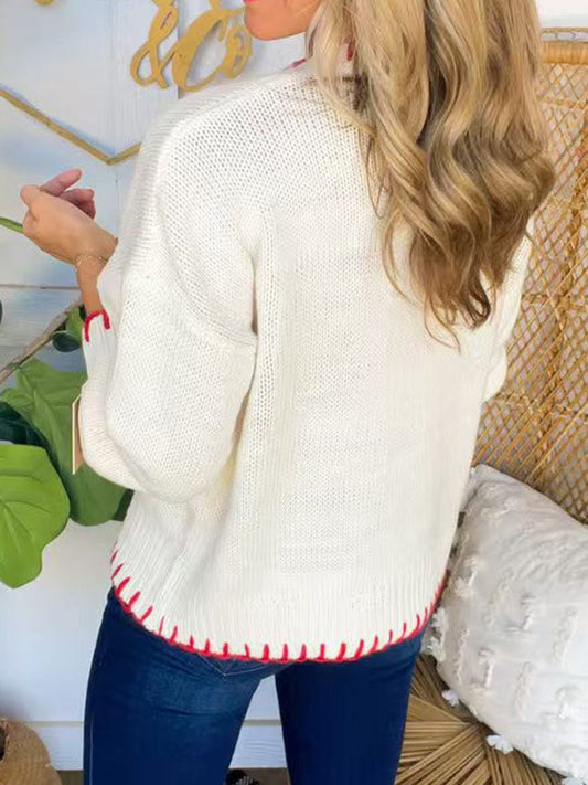 Bow Round Neck Long Sleeve Sweater - Trendsi