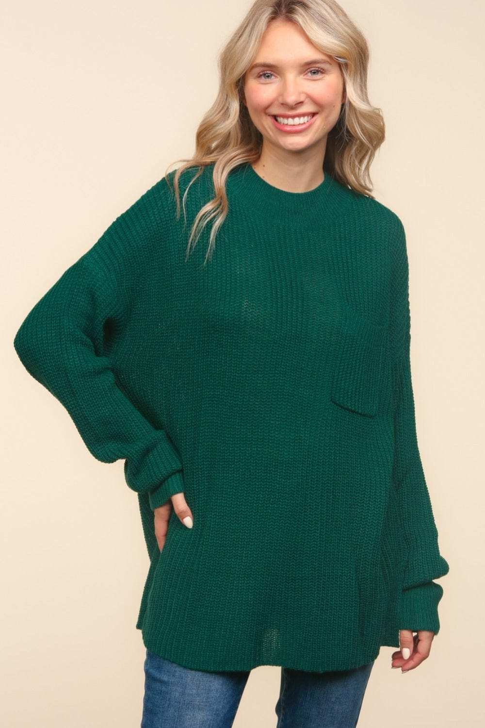 Haptics Full Size Mock Neck Side Slit Knit Top - Trendsi - Flyclothing LLC