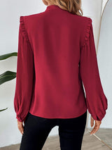 Perfee Frill Tie Neck Long Sleeve Blouse - Trendsi - Flyclothing LLC