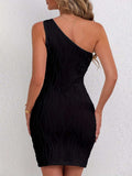 Textured Single Shoulder Mini Dress - Trendsi - Flyclothing LLC