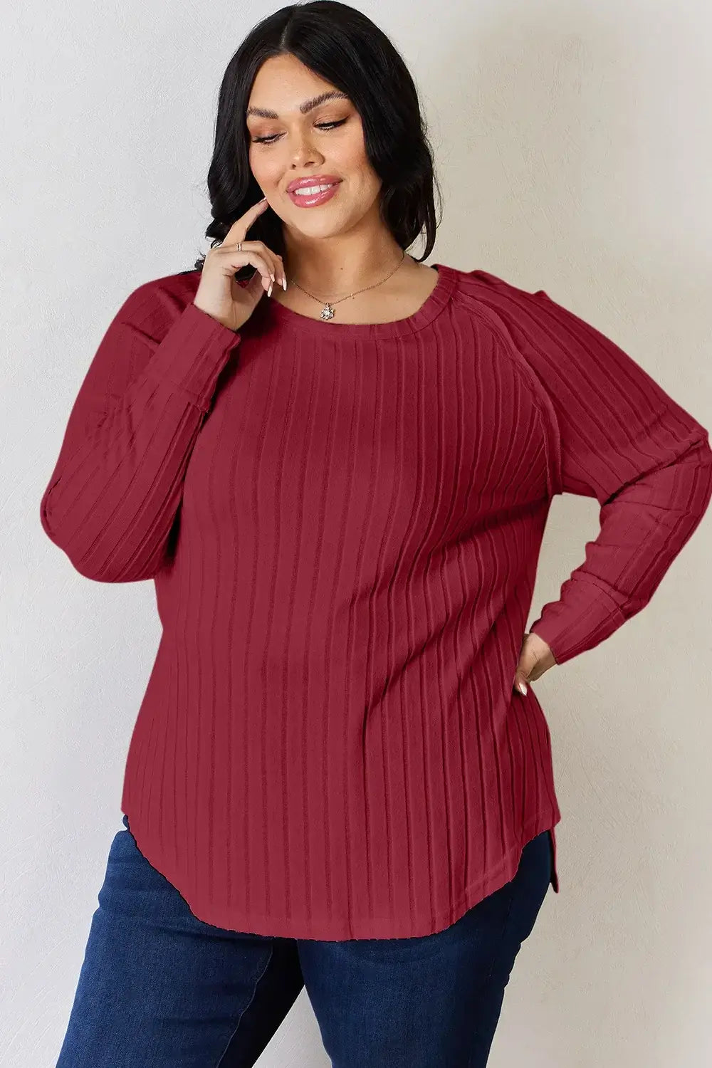 Basic Bae Full Size Ribbed Round Neck Slit T-Shirt - ShopBasicbae - Flyclothing LLC