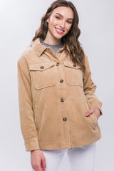 Love Tree Corduroy Button Up Jacket with Sherpa Inside - Trendsi