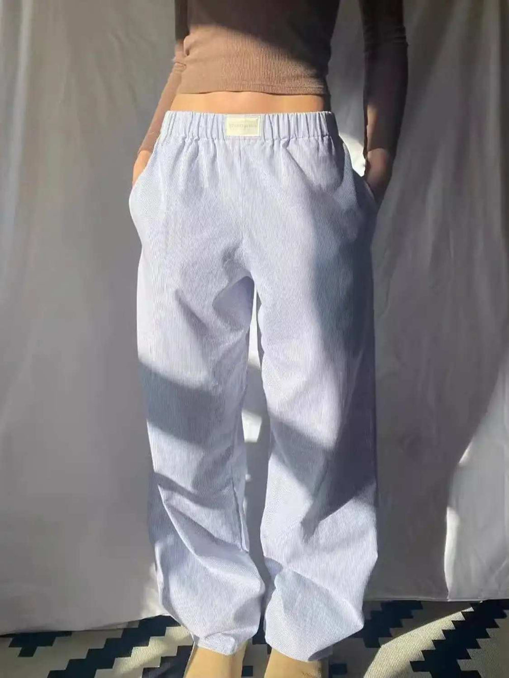 Elastic Waist Wide Leg Pants - Trendsi - Flyclothing LLC