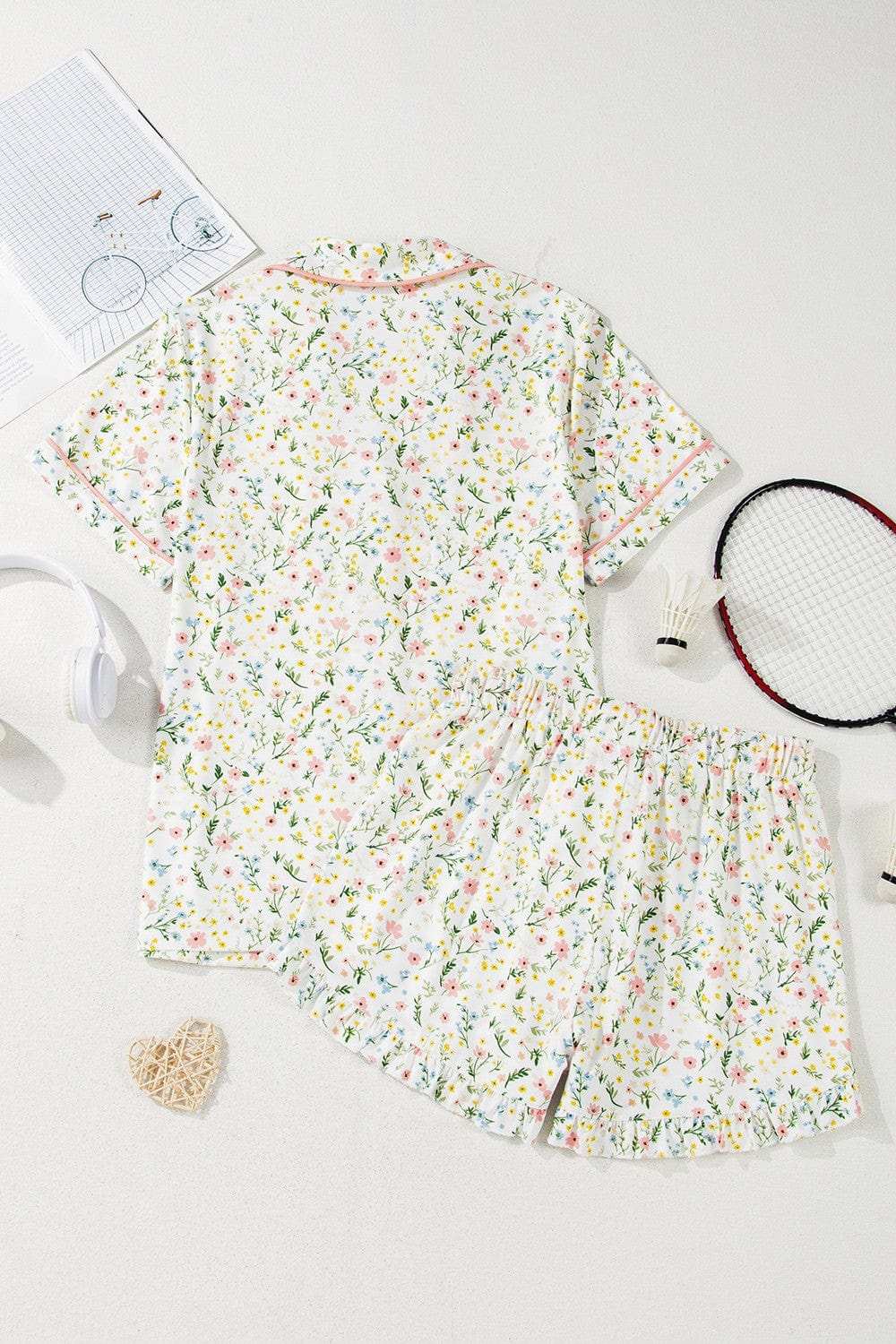 Printed Button Up Short Sleeve Top and Shorts Lounge Set - Trendsi - Flyclothing LLC