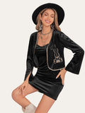 Embroidered Open Front Cardigan and Cami Dress Set - Trendsi