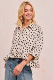 BiBi Polka Dot Printed Peplum Top with Front Button - Trendsi - Flyclothing LLC