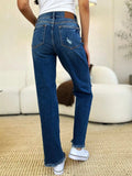Judy Blue Full Size Mid Rise Distressed Raw Hem Jeans - Trendsi - Flyclothing LLC