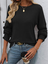 Ribbed Round Neck Long Sleeve T-Shirt - Trendsi - Flyclothing LLC