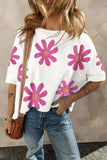 Flower Round Neck Half Sleeve T-Shirt - Trendsi - Flyclothing LLC