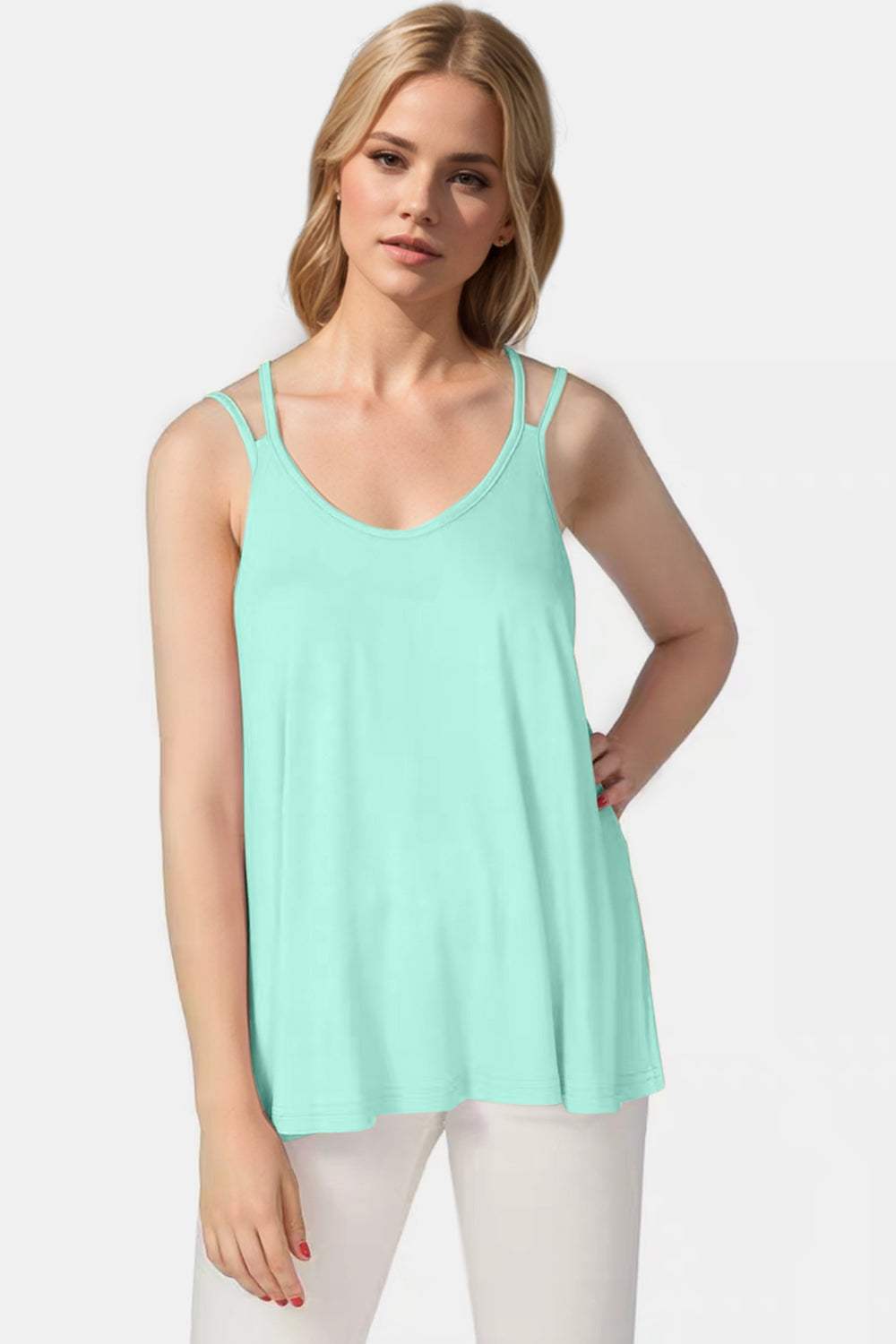 Basic Bae Bamboo Scoop Neck Double Spaghetti Straps Cami - Trendsi - Flyclothing LLC
