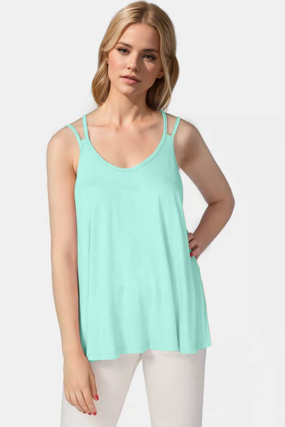 Basic Bae Bamboo Scoop Neck Double Spaghetti Straps Cami - Trendsi - Flyclothing LLC