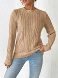 Cable-Knit Round Neck Sweater - Trendsi - Flyclothing LLC