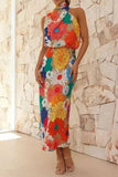 Floral Tied Back Sleeveless Midi Dress - Trendsi