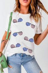 Sequin Round Neck Short Sleeve T-Shirt - Trendsi - Flyclothing LLC