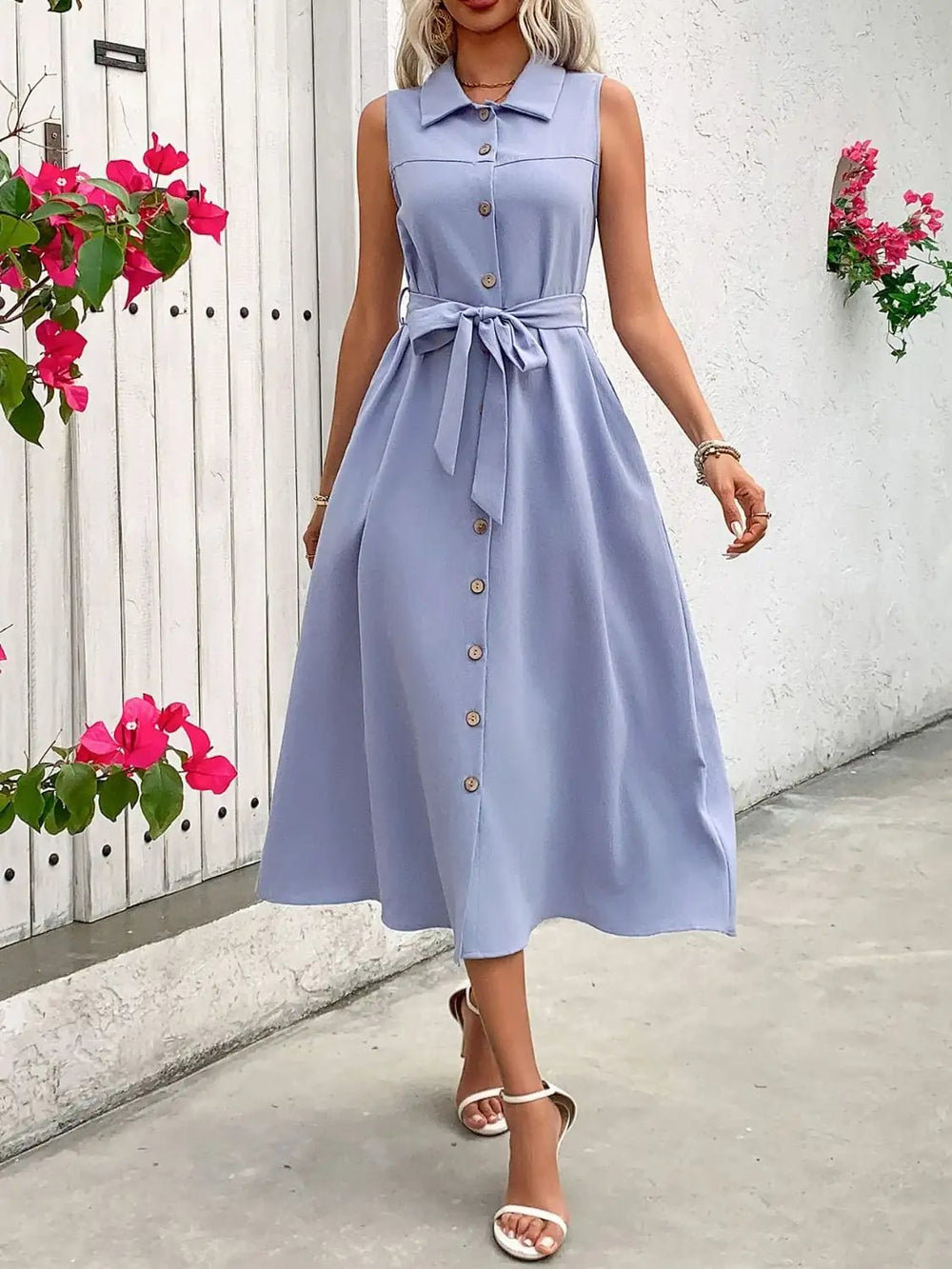 Collared Neck Sleeveless Dress - Trendsi