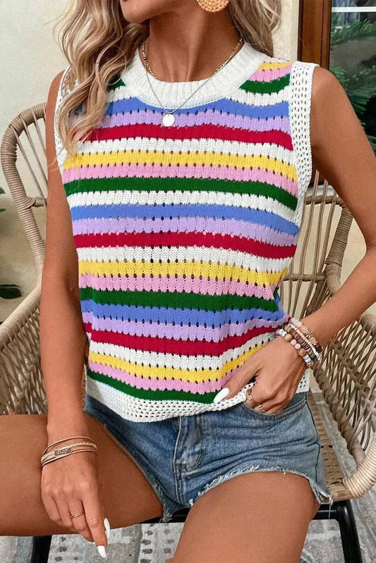 Contrast Round Neck Sweater Vest - Trendsi - Flyclothing LLC