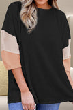 Color Block Round Neck Three-Quarter Sleeve Blouse - Trendsi - Flyclothing LLC