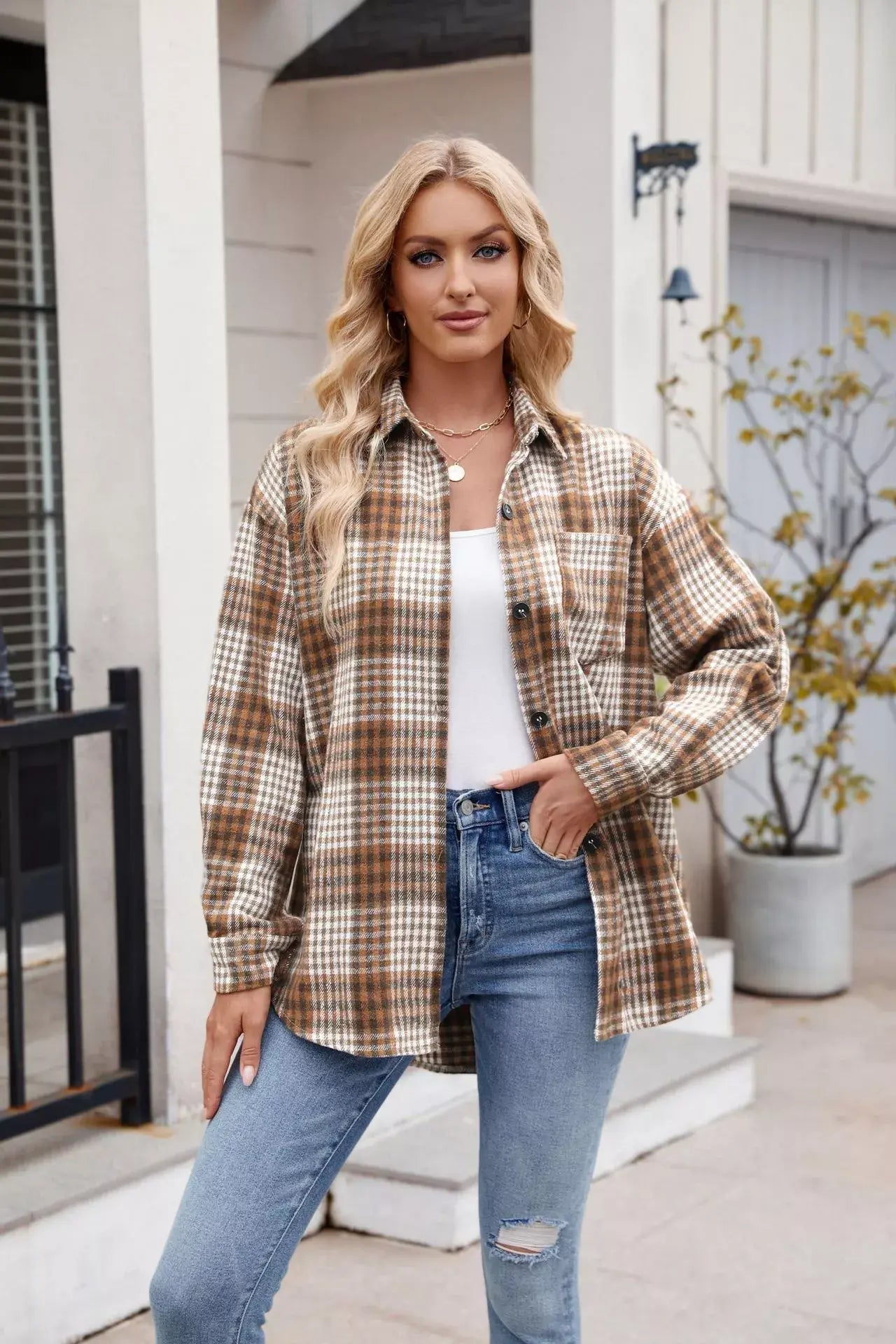Casual Plaid Long Sleeve Shirt - Trendsi - Flyclothing LLC