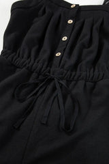 Knotted Straps Button Textured Drawstring Jumpsuit - Trendsi - Flyclothing LLC