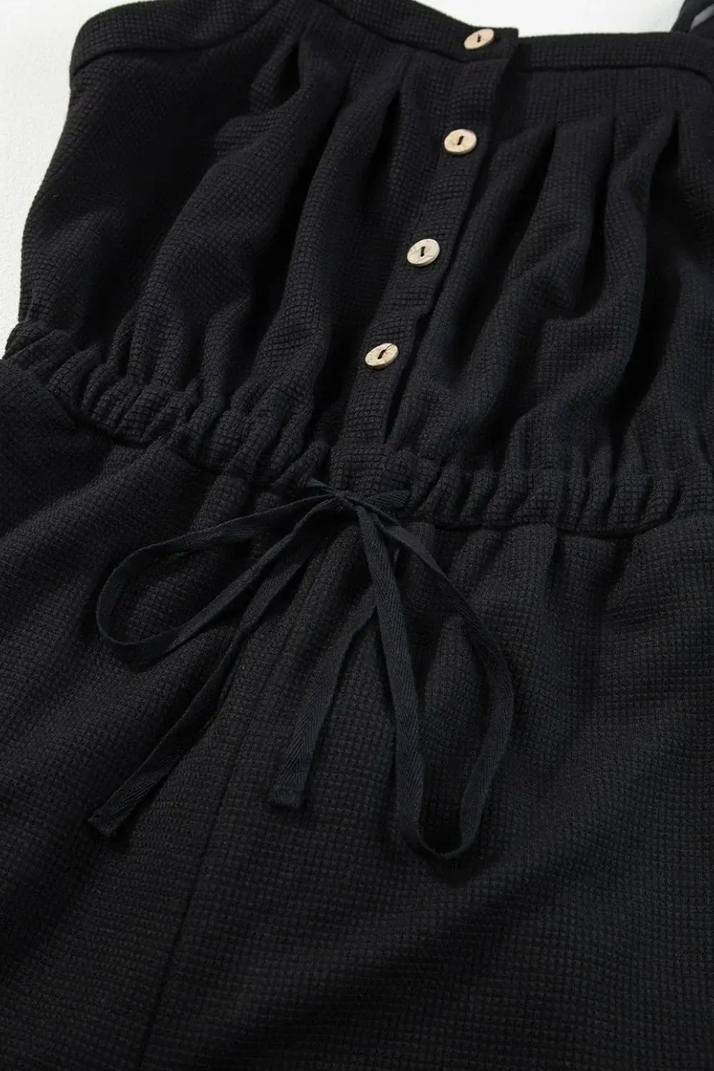 Knotted Straps Button Textured Drawstring Jumpsuit - Trendsi - Flyclothing LLC