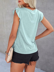 Ruffled Round Neck Cap Sleeve T-Shirt - Trendsi
