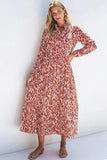 Printed Notched Long Sleeve Dress - Trendsi - Flyclothing LLC