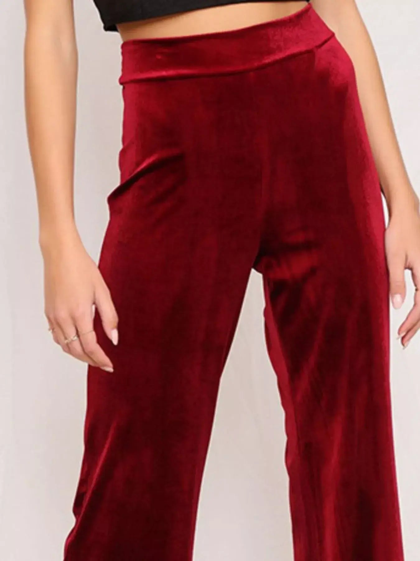 Full Size Velvet Wide Leg Pants Plus Size - Trendsi - Flyclothing LLC