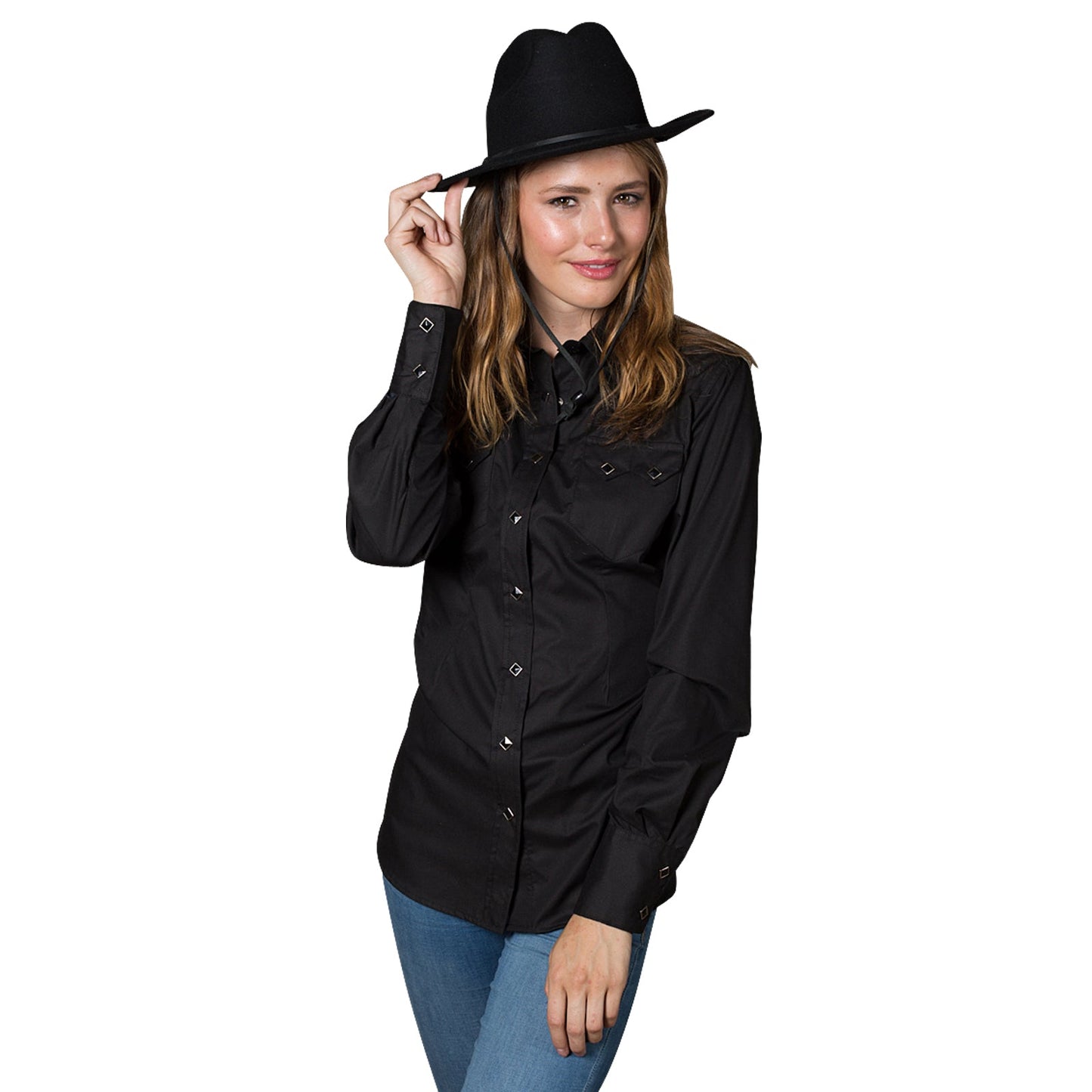Rockmount Ranch Wear Women's Solid Black Cotton Blend Western Shirt - Rockmount Clothing - Flyclothing LLC